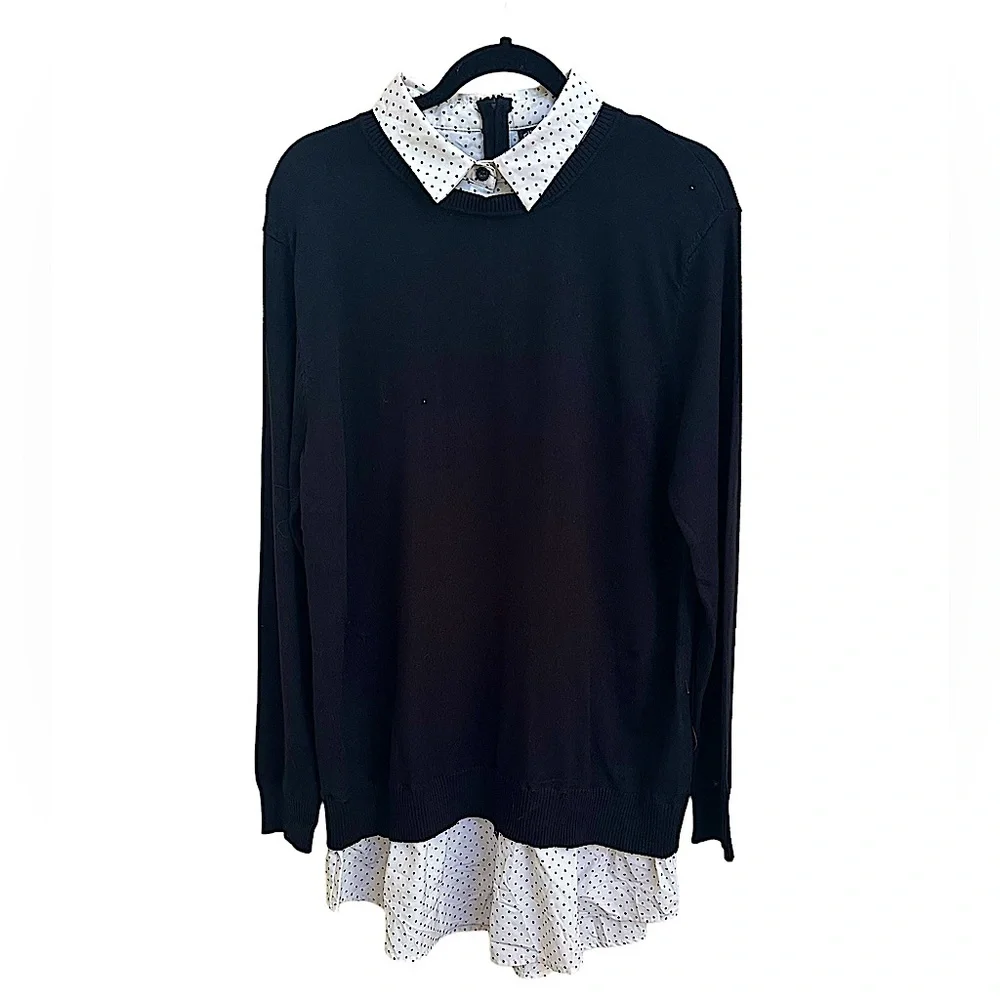 NWT! City Chic Women’s Layered Polka Dot and Black Pullover Sweater - Picture 1 of 5